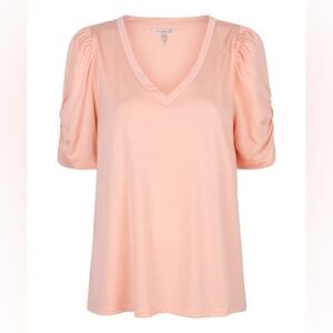 NWT ESQUALO | women's small Soft Peach V-Neck short sleeves shirt
